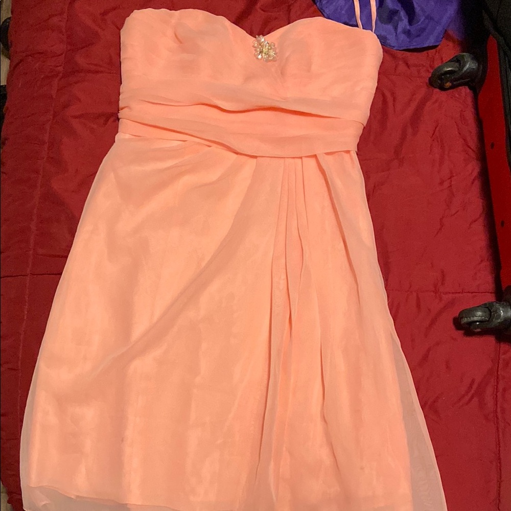 Alexia Designs Orange Ruched Strapless Sheath Dress